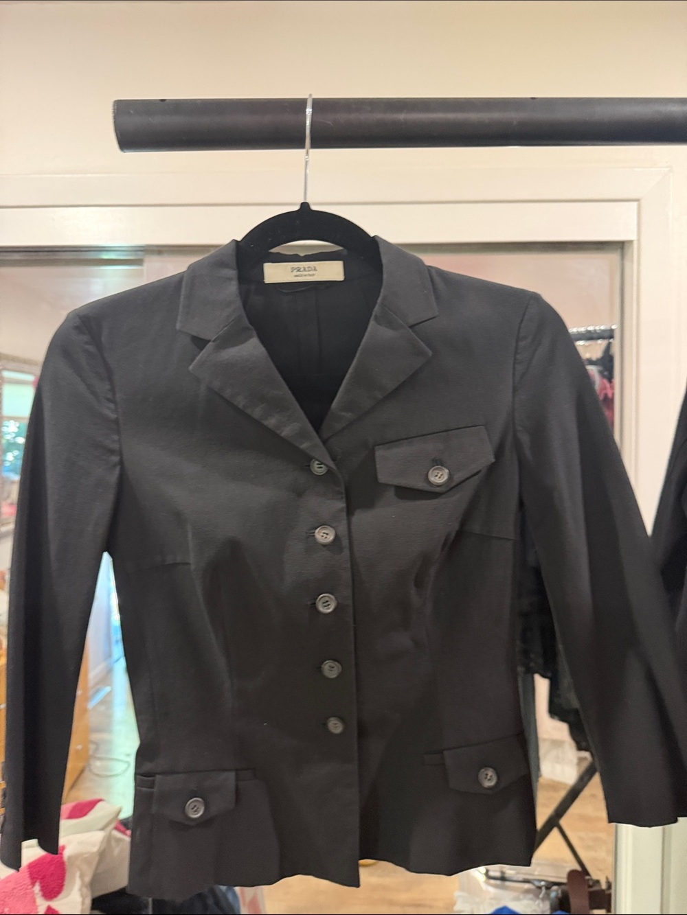 Prada Black Structured Button-Front Women's Blazer 3/4 sleeve Vintage 💕
